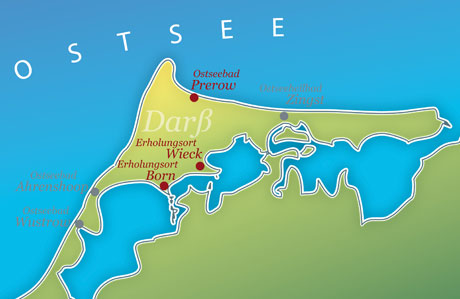 Ostseehalbinsel Dar&szlig; mit den Orten Born, Prerow und Wieck